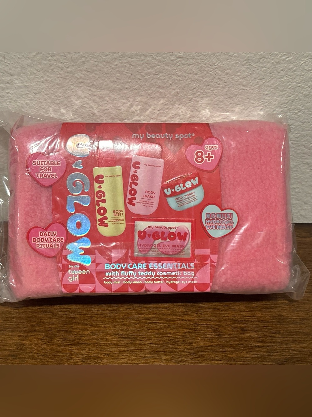 U-Glow Body Care Essentials Set with Fluffy Teddy Cosmetic Bag